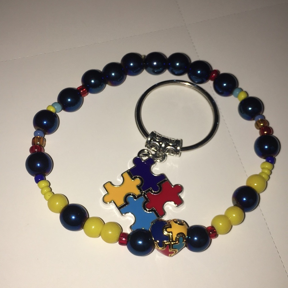 Custom Designer Autism Awareness Bracelet & Keychain Set